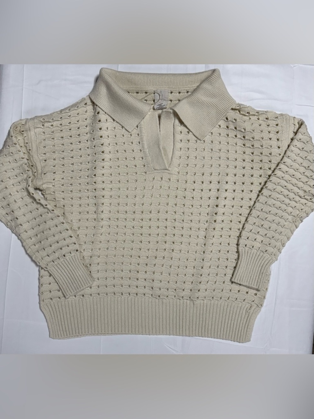 Joie Ivory Open Knit Collared Sweater Size M Cotton Blend Pullover